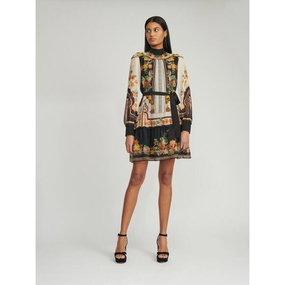 Saloni Womens Joy B Mini Dress Pavilion Garden Print High Neck Multicolor Size 2 - Picture 1 of 10